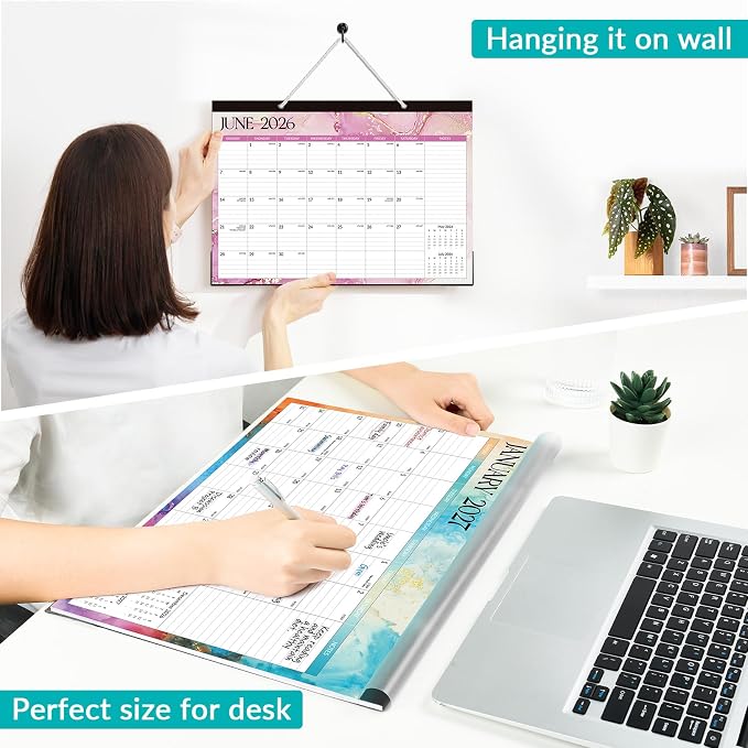 Forvencer Desk Calendar 2026-2027, 21 Months Calendar Runs from April 2026 to December 2027, 17" x 12" Large 2026 Wall Calendar Monthly Planner with Plastic Cover for Home School Office