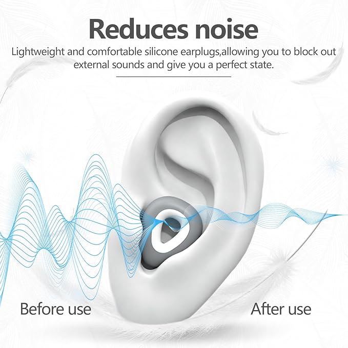 Ear Plugs for Sleeping Noise Cancelling - Grey Reusable Earplugs for 24dB Noise Reduction Snoring Concerts Sleep Deep Focus Work Travel Study, Silicone Flexible Hearing Protection Ear Plugs +3Tips