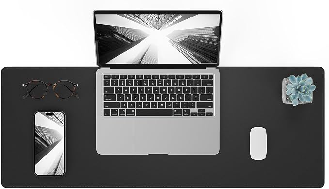 AFIING Black Desk Mat 31.5" x 12", Leather Desk Pad | Waterproof PU Leather, Non-Slip Rubber Base, Desk Protector, Office & Home
