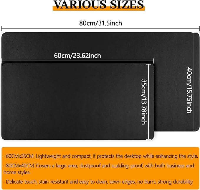 Black Leather Desk Pad Large Mouse Pad, 31.5"x15.7" | Waterproof Desk Mat for Keyboard and Mouse, Non-Slip Computer Desk Protector, Smooth Mouse Control for Home Office