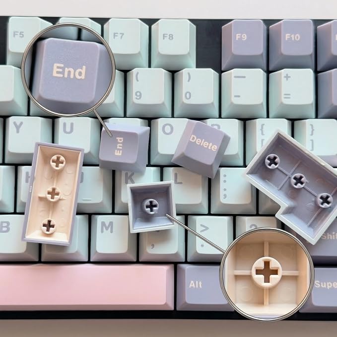 126 Keys PBT Double Shot Keycaps, Macaron Pastel Cute Keycap Set, Pink Blue Dreamy Cherry Profile Keycaps for Mechanical Keyboard 60% 65% 75% 100% Cherry MX Switches
