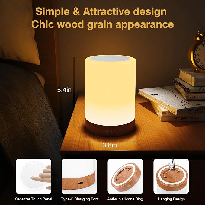 UNIFUN Touch Control Table Lamp, Smart Dimmable Bedside Lamp with RGB Color Changing & Warm White Light, Ambient Lighting for Bedroom Living Room, Holiday Gift, Taller Design