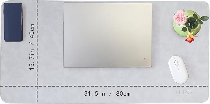 Leather Desk Mat,31.5"x15.7" Non-Slip PU Leather Desk Pad, 2mm Thick Desk Blotter with Stiched line, Retro Large Mouse Pad, Laptop Pad for Office & Home Use (Light Grey)