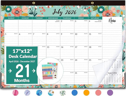 Forvencer Desk Calendar 2026-2027, 21 Months Calendar Runs from April 2026 to December 2027, 17" x 12" Large 2026 Wall Calendar Monthly Planner with Plastic Cover for Home School Office