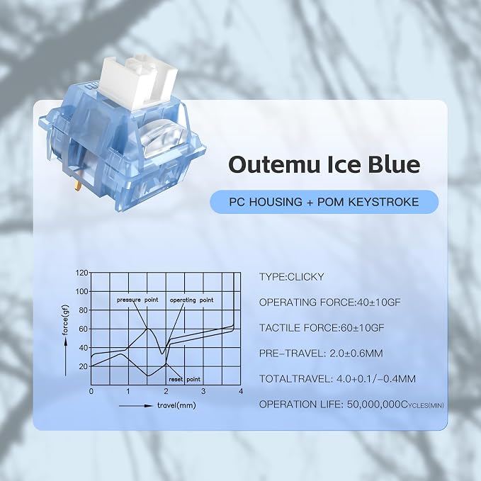 Outemu V3 Ice Blue Switches,3-pin 40gf Pre-lubed Dustproof Clicky Switches,Keyboard Clickers for 3D Prints,Suitable for MX Mechanical Gaming Keyboards(10Pcs)