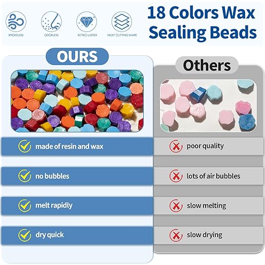 917Pcs Wax Stamp Bead Kit for Beginner, 18 Colors Wax Sealing Beads, 10 Stamps, Spoon for Wedding Invitation, Envelope Seal, DIY Crafts, Gift Idea