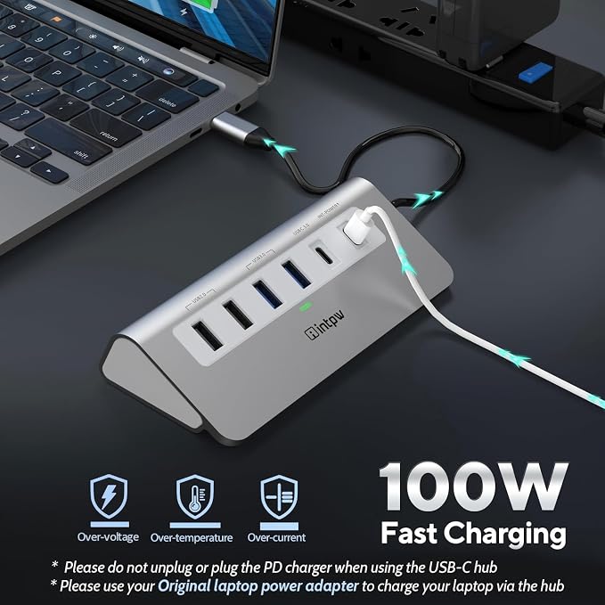 intpw USB C Hub, P9 USB C Hub Multiport Adapter with 4K HDMI, PD 100W, Type-C & 2 USB A 3.0 5Gbps, 2 USB A 2.0, SD/TF Card Reader, Aluminum USB Hub for Laptop, iPhone 17 Series, MacBook, iPad