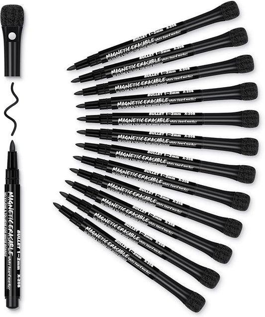 Magnetic Dry Erase Markers Fine Tip Black : 12 White Board Dry Erase Markers with Eraser Cap, Low Odor Erasable Fine Point Markers for Teachers, Home, Office and School Supplies