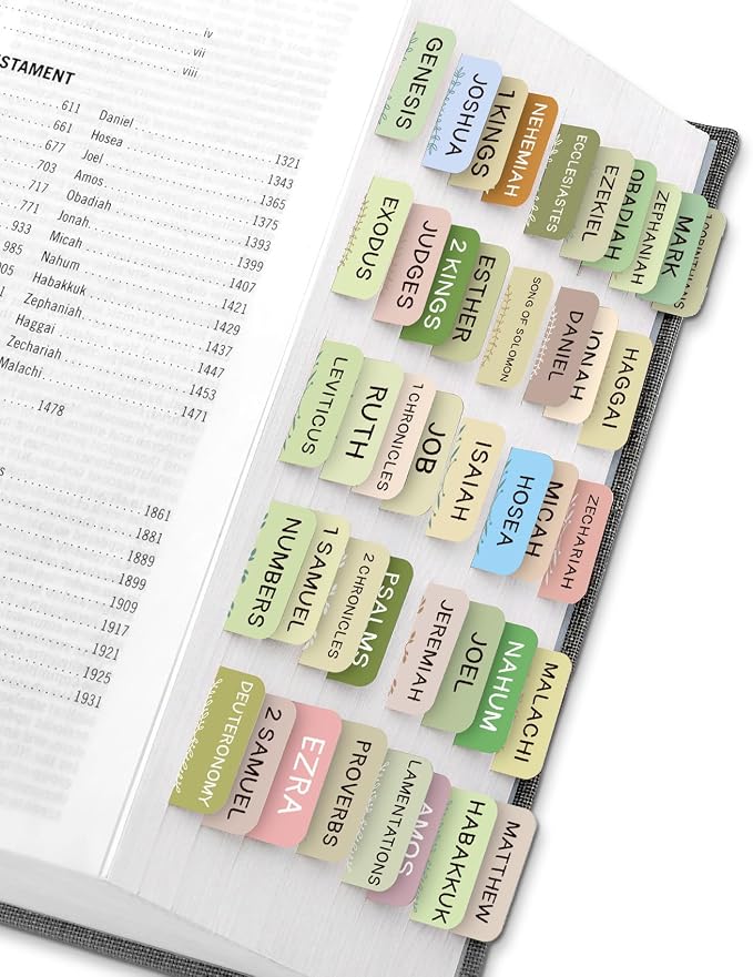 Bible Tabs for Women & Men, Bible Tab for Study Bible, Large Print Bible Tabs for Easy Navigation, Bible Index Tab, 66 Tabs Old & New Testament, Extra 9 Blank Tabs - Gentle Foliage