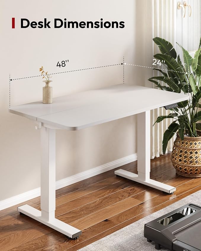 SANODESK Height Adjustable Electric Standing Desk 48x24 Inches, Sit Stand Desk with Splice Board for Home Office, Ergonomic Computer Workstation, Study & Gaming, White Frame/White Top