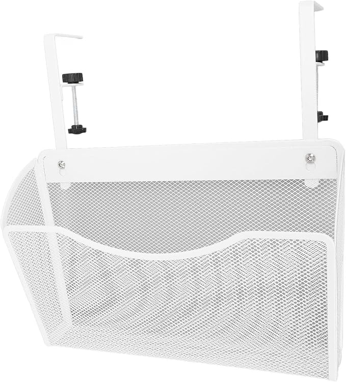 Dioche Clamp on Desk Hanging Desk Organizer Adjustable Carbon Steel ClampOn Organizer for Effective Office Storage - Stylish White Design (White)