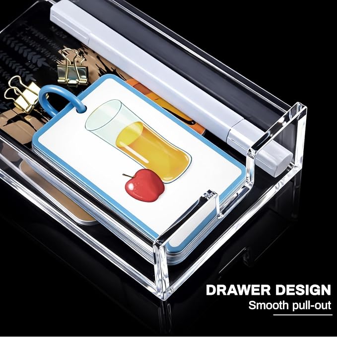 Xuhal Scalloped Acrylic Mail Organizer Holder with Drawer 5 Compartments Clear Document Sorter for Desk Bill Filling Envelope Holder Office, Home, School Organization