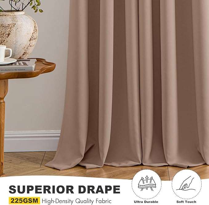 MIULEE Blackout Curtains for Bedroom Living Room 2 Panels, Thermal Insulated Room Darkening Drapes Grommet Noise Reducing Light Blocking Window Treatments 63 Inches Long 40x63 Inch Cappuccino