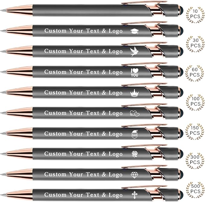 Sparklove Personalized Pens Bulk, Custom Pens with Name/Logo, Customized Black Ink Ballpoint Gifts, Engraved Pen with Stylus, Ideal for Business, Wedding, Birthday, Women, Men Office Metal Pen