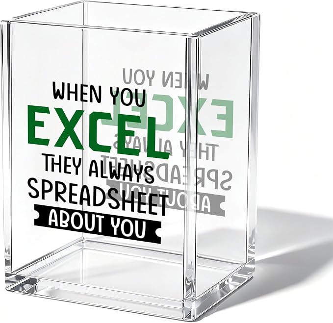 Funny Office Acrylic Cosmetic Pen Pencil Holder Cup, Accountant Gifts for Women Men, When You Excel They Always Spreadsheet About You Pencil Organizer, Humor Unique Desk Accessories（A06）
