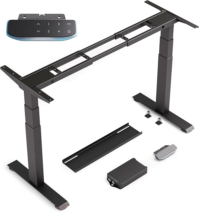 COREMINDED Dual Motor Standing Desk Frame – Heavy Duty, Powerful, 3 Stages Electric Height Adjustable Stand Up Desk Frame for Workstations with LCD Controller & Extras (Black)