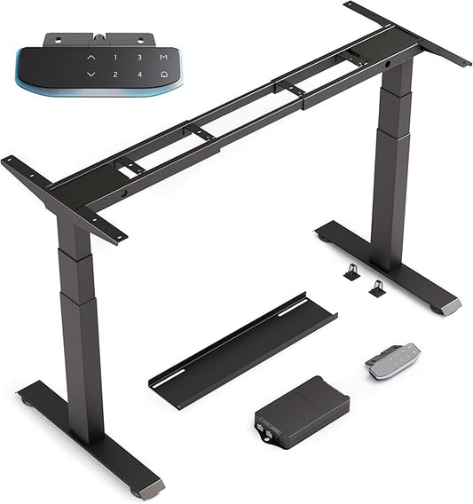 COREMINDED Dual Motor Standing Desk Frame – Heavy Duty, Powerful, 3 Stages Electric Height Adjustable Stand Up Desk Frame for Workstations with LCD Controller & Extras (Black)
