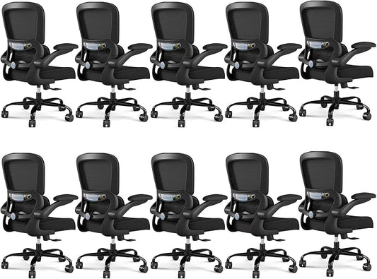 TRALT Office Chair - Ergonomic Desk Chair with Adjustable Lumbar Support, Mesh Computer Chair, Executive Chairs for Home Office Comfortable Lumbar Support Black Pack of 10