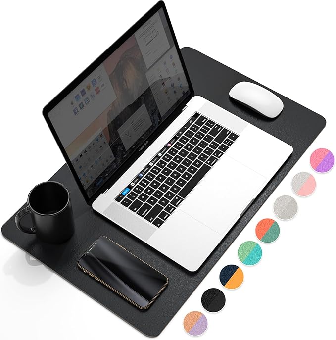 YSAGi Office Desk Pad, Desk Mat, 23.6" x 13.7" Ultra Thin Waterproof PU Leather Desk Blotter, Laptop Leather Desk Pad Protector for Keyboard and Mouse, Dual-Sided Desk Writing Pad for Office(Black)