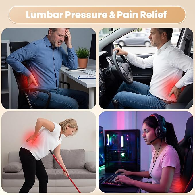 ZZ-WELL Lumbar Support Pillow for Office Chair - Ergonomic Back Support Cushion for Mid Lower Back Pain Relief, Posture Improved - Adjustable Straps, Breathable & Removable Cover (Grey)