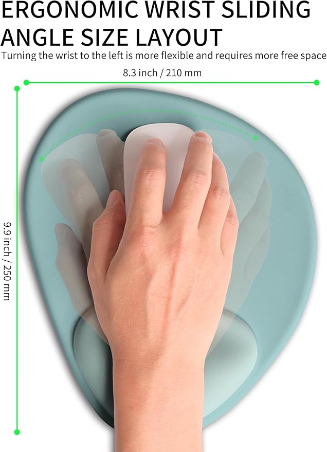 Palm-Rest and Wrist-Hugging Mouse Pad Wrist Rest, Ergonomic Wrist Support with Curve Fitting Cushioned Memory Foam for Carpal Tunnel Pain Relief, 9.9 x 8.3 Inch, Azure Dream
