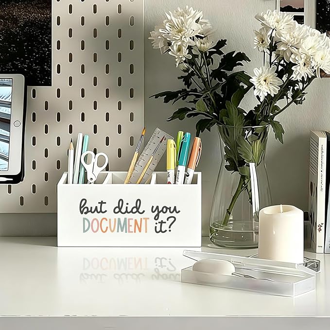 Funny But Did You Document It Pen Pencil Holder for Desk, HR Human Resources Gifts, Office Humor Gifts for Coworkers Women Men Wooden Box Sign Decorations for Office Desk Tabletop