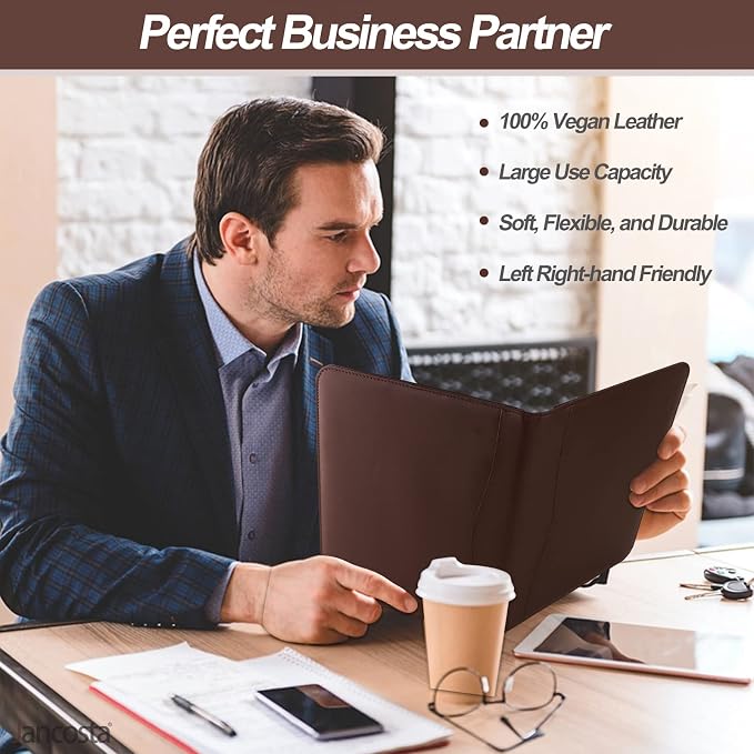 1 Pack Business Padfolio Portfolio Binder, Faux Leather Folio Folder, Resume Legal Document Organizer with Letter Size Writing Notepads (New Brown 1 Pack)