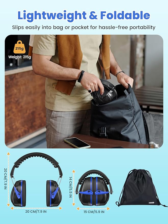 Noise Reduction Ear Muffs, SNR31dB Hearing Protection Sensory Earmuffs, Noise Cancelling Headphones for Adults Ear Protection for Gun Range, Yard Work, Mowing, Monster Truck, Fireworks