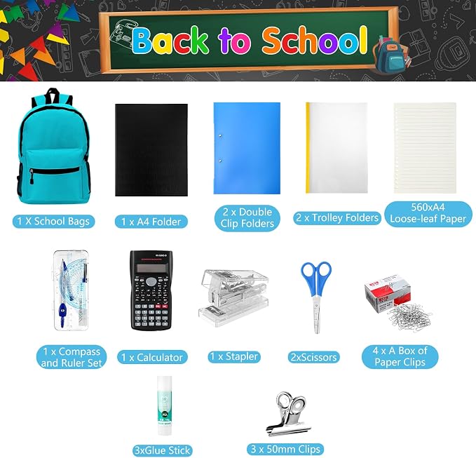 Gilprop 81 Pcs School Supply Kit with Backpack Back to School Supplies Bundle Bulk School Essentials for Elementary Middle High School Students Includes Folders Notebooks Pencils and More(Light Blue)