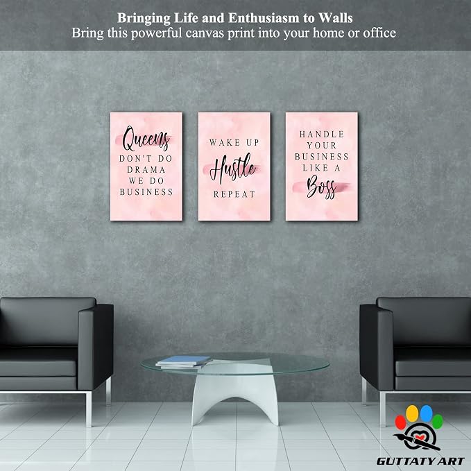 Office Wall Art-3 Panel Motivational Canvas Art for Home Office, Positive Quote Wall Decor, Entrepreneur Words Poster Frame 16'x24'x3Pcs