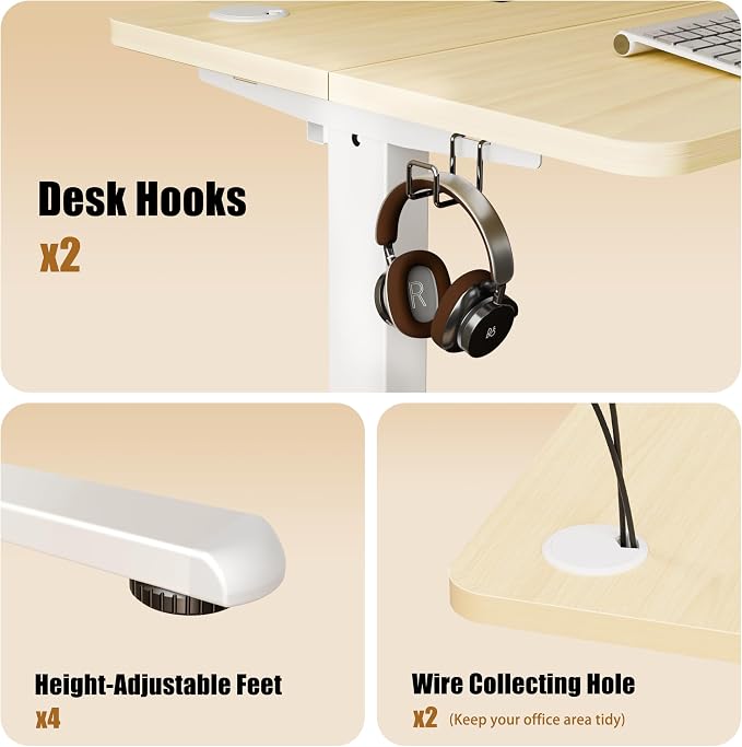 Small Standing Desk, 32"x24" Height Adjustable Sit-Stand, Home Office, Oak | Electric Adjustable Standing Desk, Sit to Stand Computer Office Desk with Splice Board, Memory Preset, Lifts 28.7''-46.5"