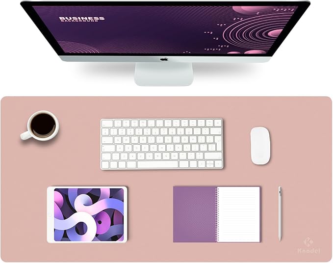 K KNODEL Large Office Leather Desk Mat, Mouse and Keyboard Pad, Computer and Laptop Mat, Desktop Protector and Cover, Writing Pad and Blotter (35.4"x17", Pink)