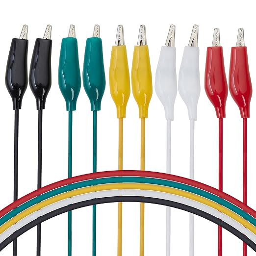 WGGE WG-026 10 Pieces and 5 Colors Test Lead Set & Alligator Clips,20.5 inches / 22 AWG Wire (5 Pack)