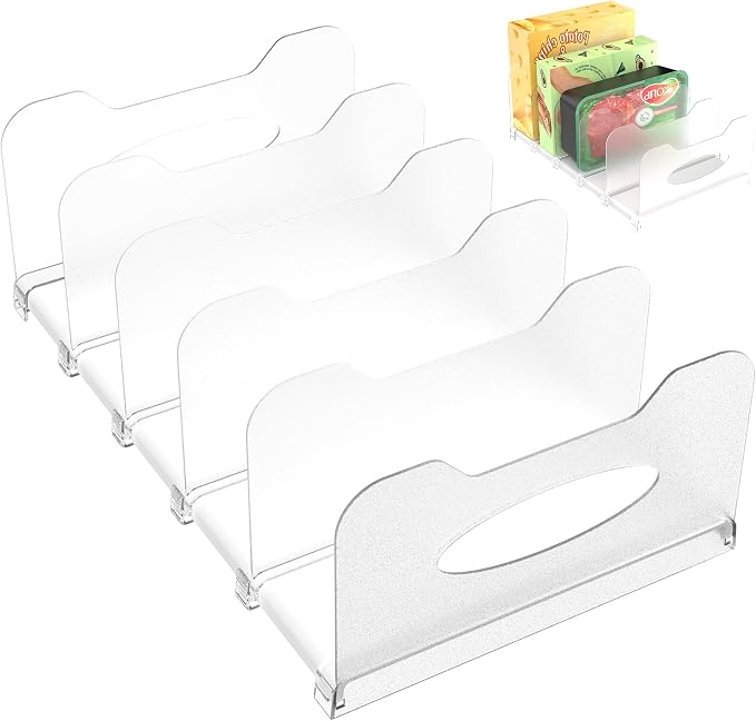 Freezer Organizer,12" Visible Fridge Organizer Rack with Removable Dividers | Freely Adjustable,Easy to Pull Out and Carry Handle, Fits Refrigerator Frozen Meals, Lunch Meat Box, Cheeses, White