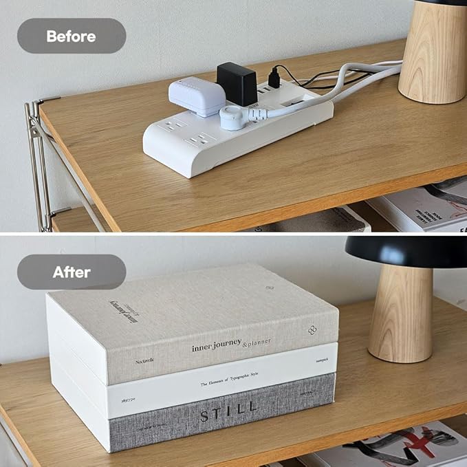 Book Shape Decorative Cable Management Box - Expandable Cable Organizer Box with Magnetic Closure for Home & Office (Inner Still, Standard)