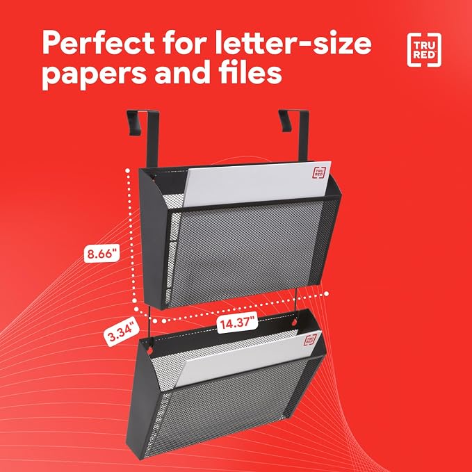 Staples TRU RED Mesh Letter Wall File, 1 - Pocket Hanging Organizer, Black, 2-Pack - Wall - Mounted Office, Door and Cubicle File Holder