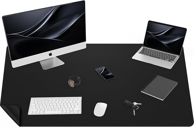 Large Leather Desk Mat 48"x23" - Double-Sided Office Desk Pad Protector | Spillproof & Non-Slip | Reversible Blotter for Keyboard, Mouse | Fits Desktop Mat Home Office Accessories (Black)