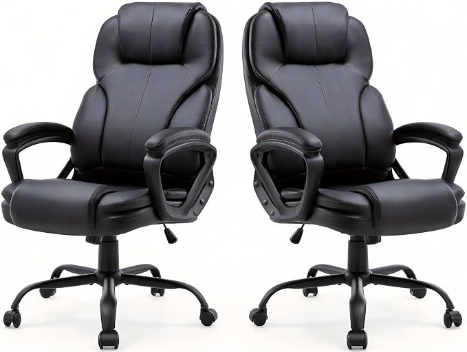Shintenchi High Back Executive Office Chair, Ergonomic PU Computer Desk Chair with 3-Level Tilt, Padded Armrests 360° Swivel Free Task Chairs for Home Office, 330 Pound Capacity, Black