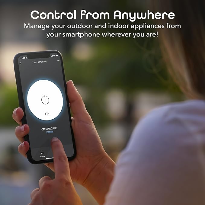 Geeni Indoor/Outdoor Smart Plug Weatherproof, 1 Socket Wireless Remote Control and Timer –Works with Alexa, Google Assistant, Requires 2.4 GHz WiFi, Black
