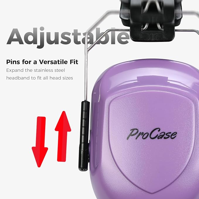ProCase NRR 28dB Noise Reduction Ear Muffs, Foldable Adjustable Passive Noise Cancelling Headphones for Adults Kids Autism, Hearing Protection for Shooting, Construction-2 Packs, Purple&Black