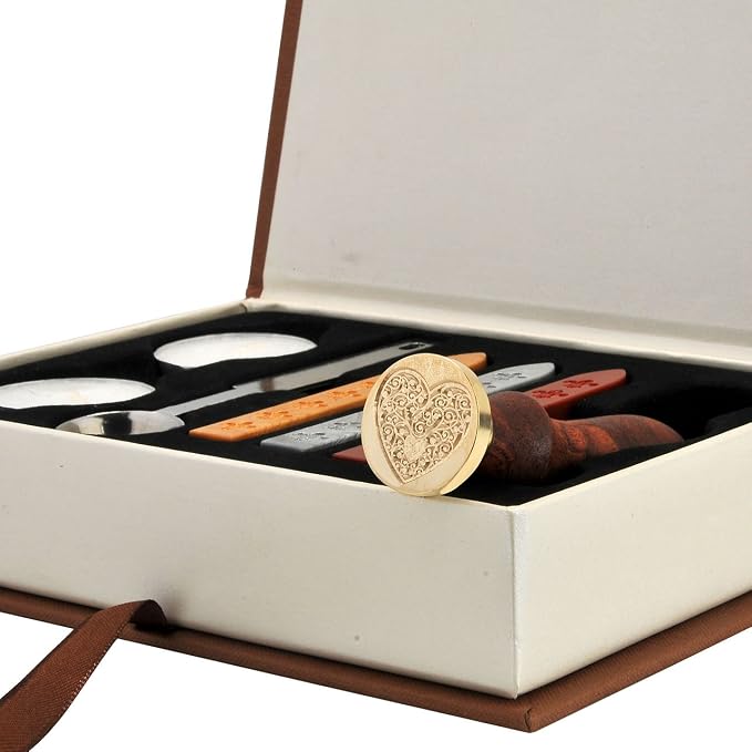 Yoption Wax Seal Stamp Kit, The Heart Sealing Stamp with Gold Red Silver Sealing Wax Sticks Gift Box Set for Invitations, Cards, Letters, Gift Idea