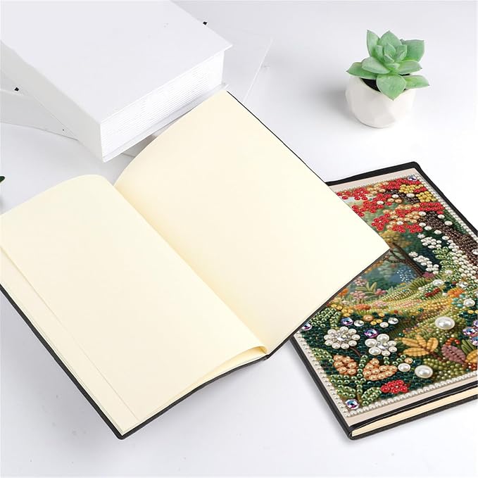 FRANDEK Pearl Painting Notebook Kit, Autumn Forest A5 DIY Journal with 50 Blank Pages, Diamond Gem Art Cover with Waterproof Canvas, Beginner Craft Set with Full Tools for Adults