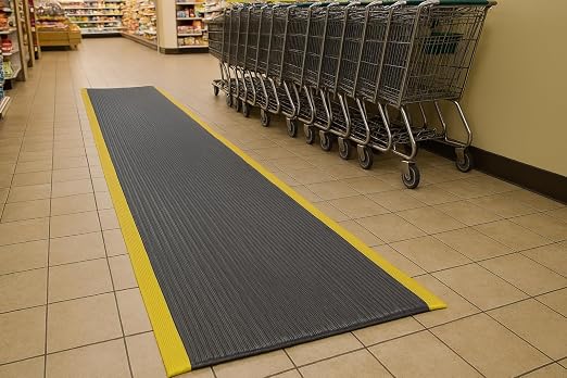 Guardian 24031202BY Air Step Anti-Fatigue Floor Mat, Vinyl, 3'x12', Black with Yellow Stripes, Reduces Fatigue and discomfort, Can be Easily Cut to fit Any Space
