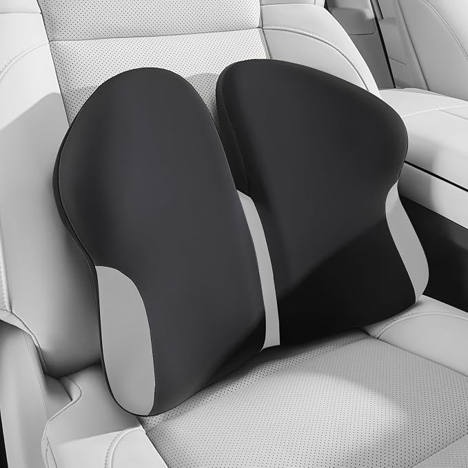 BEBAS Ergonomic Lumbar Support Pillow for Car, Memory Foam Back Support for Lower Back Pain Relief, Comfort Lumbar Cushion for Driving, Fixed Ring Lumbar Pillow for Car Seat, Office Chair -Black