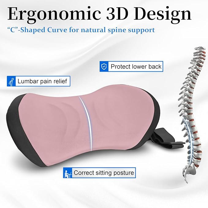 Lumbar Support Pillow for Office Chair - Lumbar Pillow for Car, Memory Foam Ergonomic Lumbar Support Pillow for Car Back Support for Office Chair