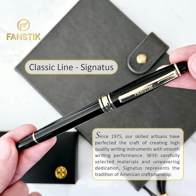FANSTIK Customized RollerBall pen with name (MADE IN USA), stainless steel, black and gold, luxury engraved pen personalized for men and for women. (RollerBall Black-Gold)