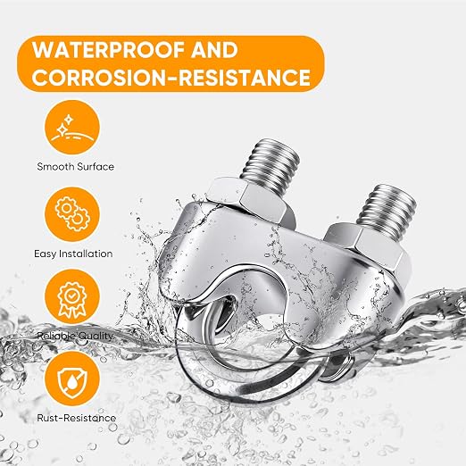 8Pcs 3/16 inch Stainless Steel Wire Rope Cable Clamp,M5 Wire Rope Clamp with Thimble for Various Commercial, Industrial, and Residential Projects