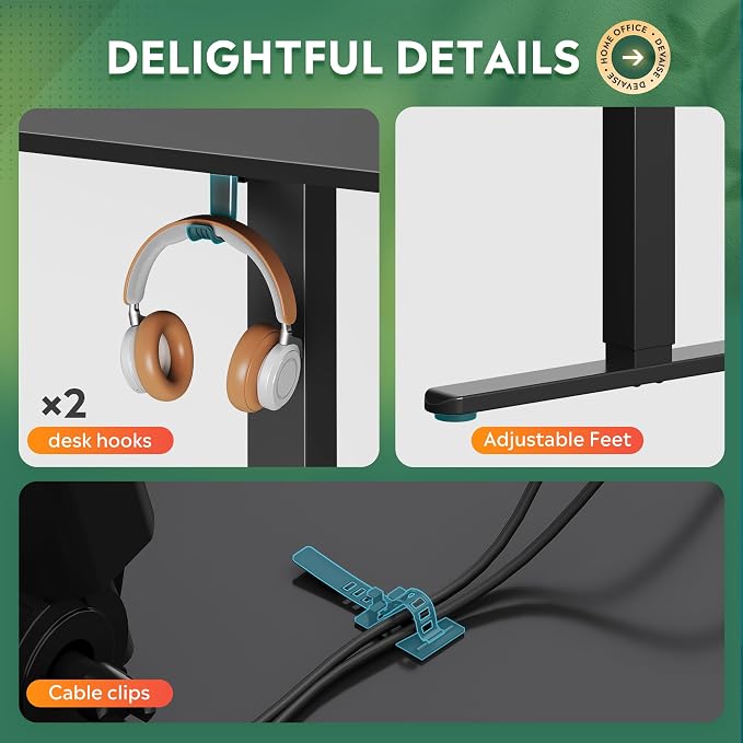 DEVAISE 63 Inch Standing Desk, L Shaped, Ergonomic Computer Desk, Black | LED Touchscreen, Headphone Hook, 3 Memory Preset, Home Office