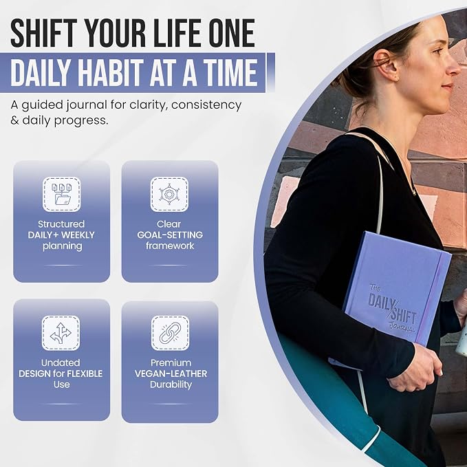 The Behavior Shift Daily Shift Goal Journal - Guided Journal for Goals, Productivity, Mindfulness & Self Care - Wellness Planner with Prompts for Men & Women - 52 Week undated Progress Tracker(Purple)