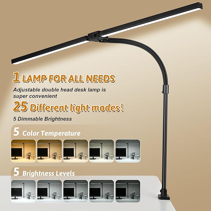 LED Desk Lamp for Office Dorm Home - Eye Caring Desk Light 18W Gooseneck Dimmable Table lamp with Anti-Glare Cover Base(No Remote)